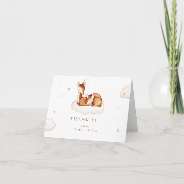 Carte De Remerciements Oh Deer Baby shower d'aquarelle neutre pour le gen (Devant)
