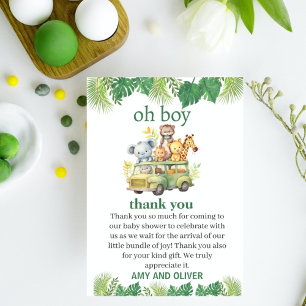 Carte De Remerciements oh garçon mignon jungle safari animaux baby shower