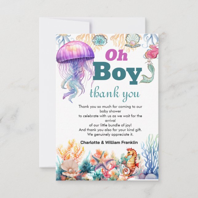 Carte De Remerciements oh garçon sous la mer bébé garçon douche (Devant)