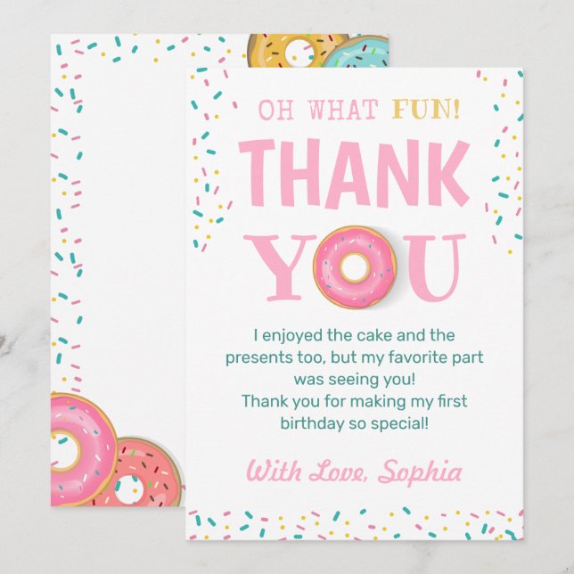 Carte De Remerciements Oh Quel Amusant Donut Anniversaire Fête (Devant / Derrière)