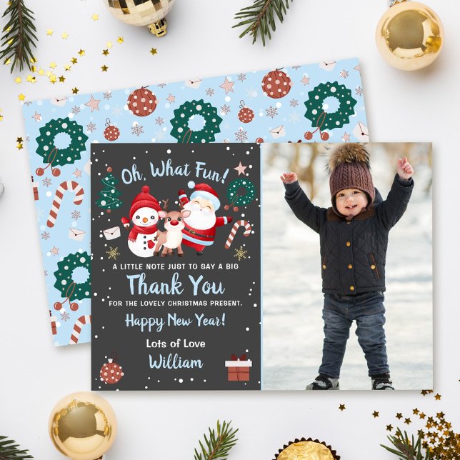 Carte De Remerciements Oh Quelle Amusement Neige Noël Photo de fête (Créateur téléchargé)