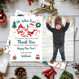 Carte De Remerciements Oh What Fun Santa Claus Christmas Holiday Photo