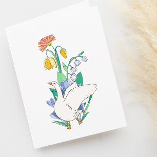 Carte De Remerciements Oie de printemps en flanc de fleurs