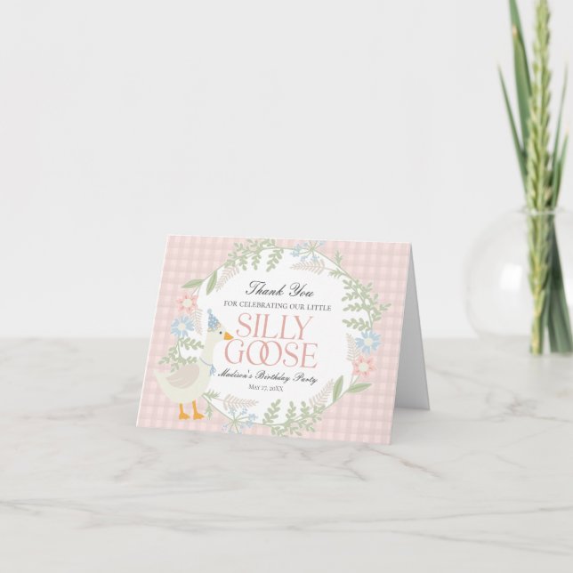 Carte De Remerciements Oie rose soie Florale En vichy Anniversaire (Devant)