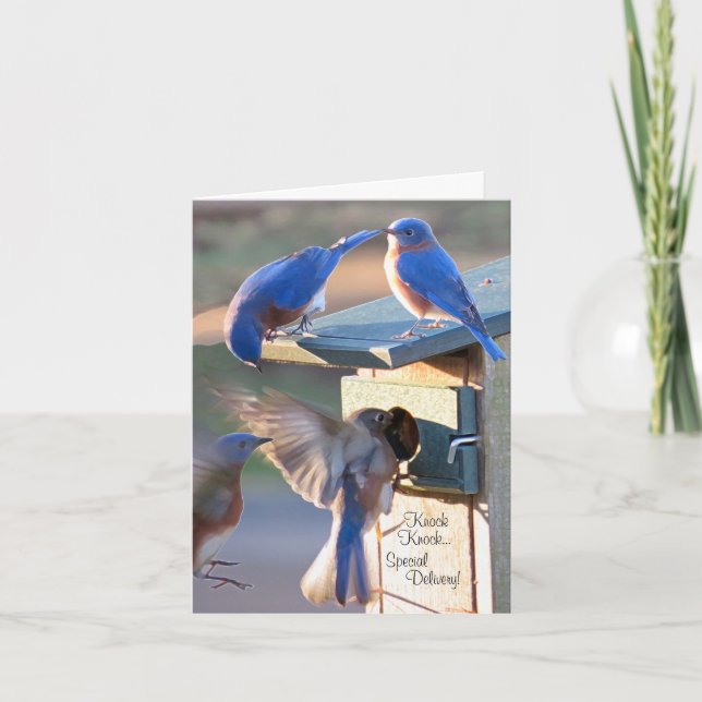 Carte De Remerciements Oiseau bleu de bonheur (Devant)