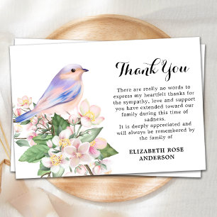 Carte De Remerciements Oiseau d'aquarelle commémorative Sympathie florale