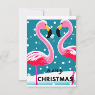 Carte De Remerciements Oiseau de Flamant rose aux flocons de neige, Noël