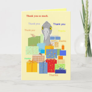 Carte de remerciements, oiseau drôle avec des