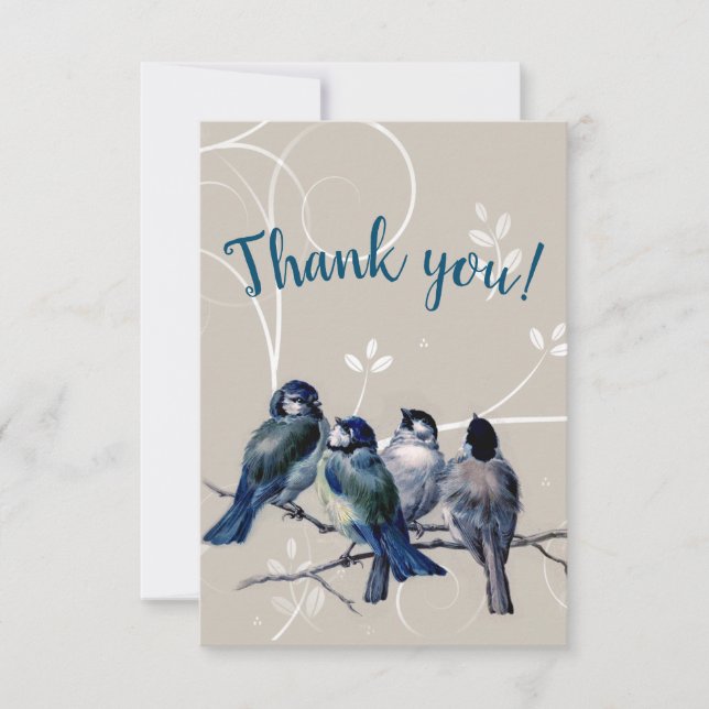 Carte De Remerciements Oiseaux bleus sur une branche (Devant)