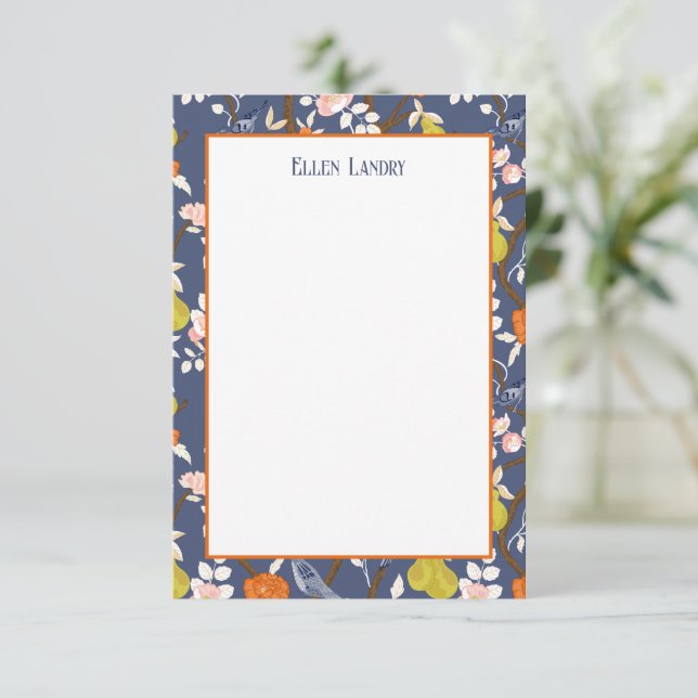 Carte De Remerciements Oiseaux de la Chinoiserie Bleue et Orange (Debout devant)