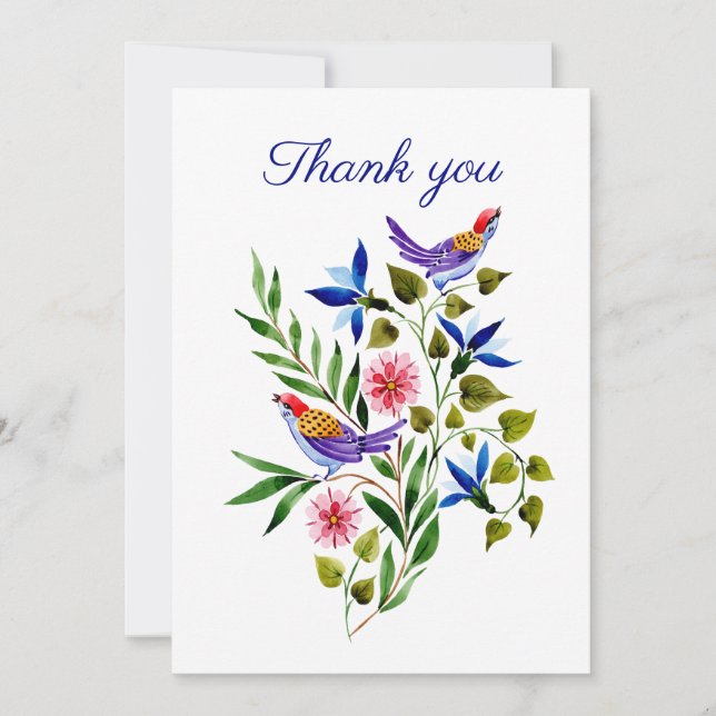 Carte De Remerciements Oiseaux et fleurs colorés (Devant)