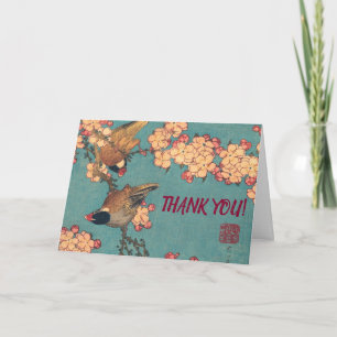 Carte De Remerciements Oiseaux Fleurs Hokusai Art Japonais