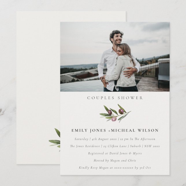 Carte De Remerciements Olive Branche Foliage Couples Douche Photo Invitat (Devant / Derrière)