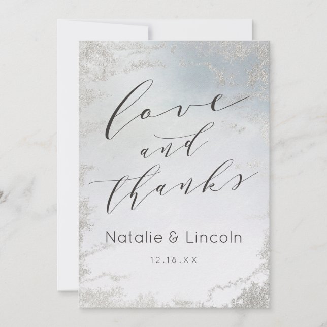 Carte De Remerciements Ombre Dusty Blue Frosted Mariage Love and Thanks (Devant)