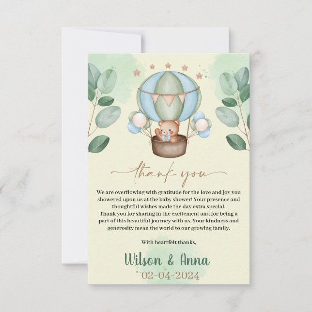 Carte De Remerciements on peut attendre baby shower bear (Devant)