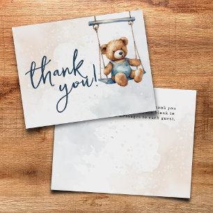 Carte De Remerciements On peut attendre Denim Teddy Bear Baby shower