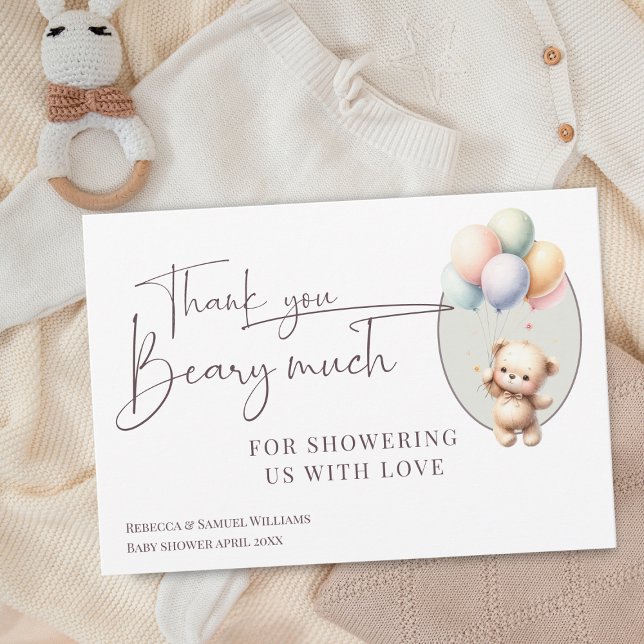 Carte De Remerciements On peut attendre le baby shower de ballons d'ours  (Créateur téléchargé)
