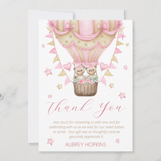 Carte De Remerciements On peut attendre le Baby shower de fille jumelle (Devant)
