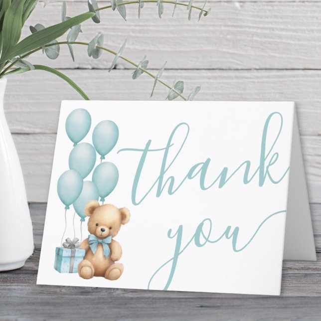 Carte De Remerciements On peut attendre le Baby shower de garçon (We Can Bearly Wait Boy Baby Shower Thank You Card )