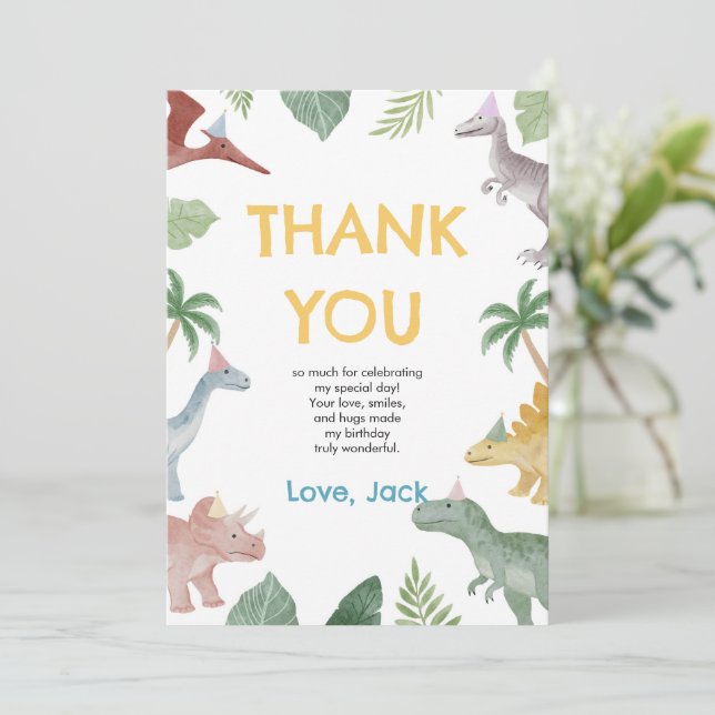 Carte De Remerciements One A Saurus Dinosaur Boy Birthday Thank You Card (Debout devant)