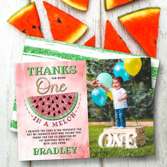 Carte De Remerciements One In A Melon 1st Birday Photo (Créateur téléchargé)