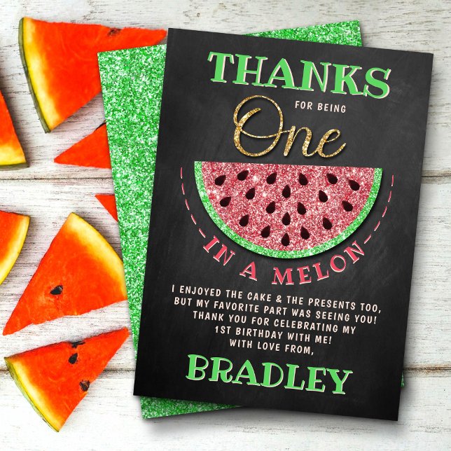 Carte De Remerciements One In A Melon Chalkboard 1er anniversaire (Créateur téléchargé)