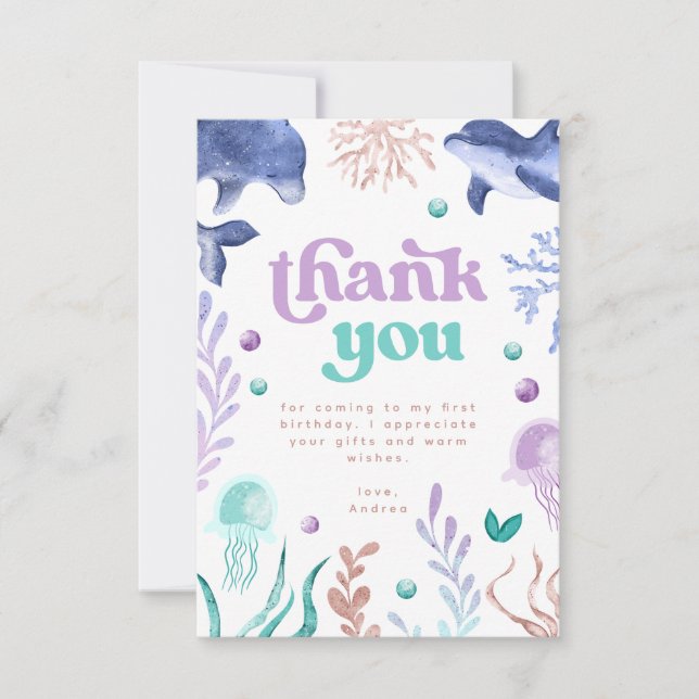 Carte De Remerciements Oneder the Sea Birthday (Devant)