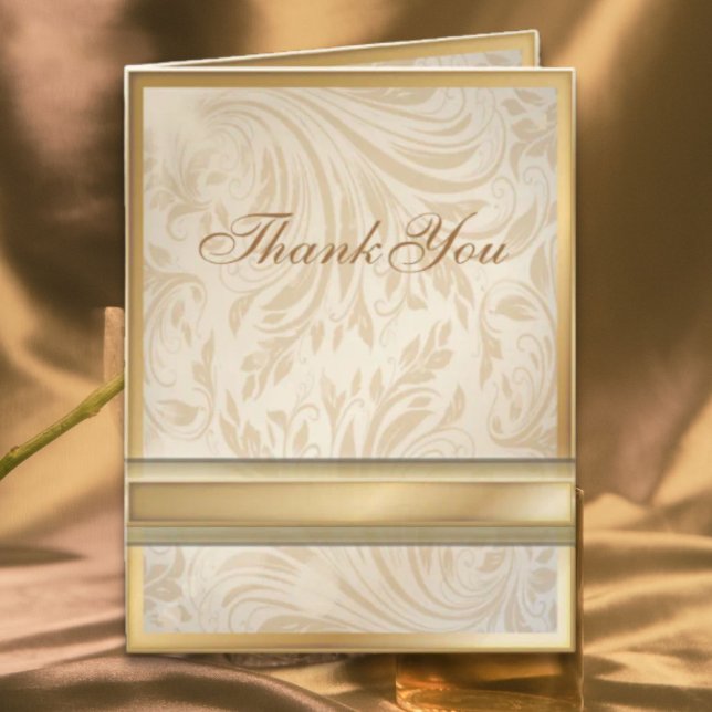 Carte De Remerciements Or champagne formel damassé pour mariage (Formal champagne gold Damask Wedding Thank You Card)
