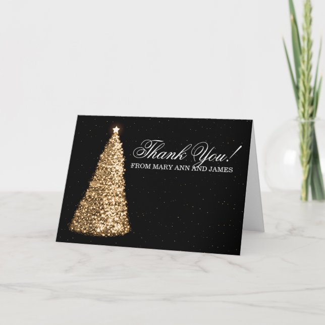 Carte De Remerciements Or de "Merci" de mariage de Noël (Devant)