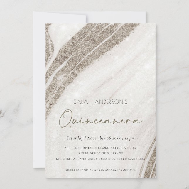 Carte De Remerciements Or Marbre Agate Quinceañera 15 Anniversaire Invita (Devant)