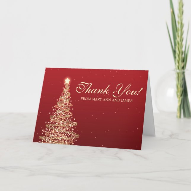 Carte De Remerciements Or rouge de "Merci" de mariage de Noël (Devant)