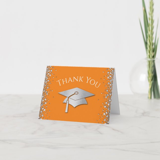 Carte De Remerciements Orange and Silver Graduation (Devant)