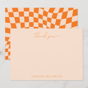 Carte De Remerciements Orange Blush Abstrait Checkerboard Nom personnalis