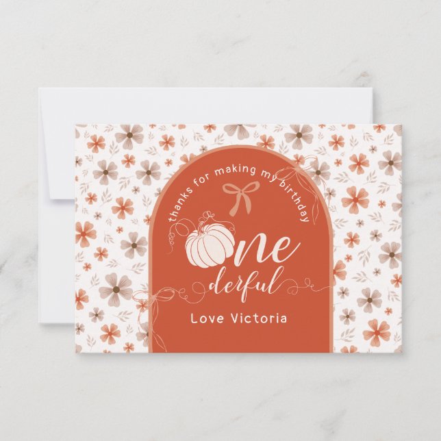 CARTE DE REMERCIEMENTS ORANGE BOW & ARCH FALL PUMPKIN FLOWERS BIRTHDAY (Devant)