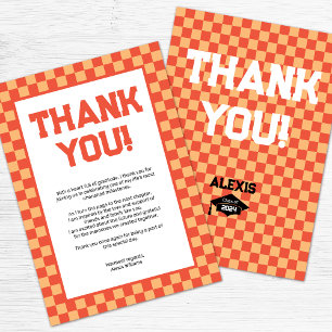 Carte De Remerciements Orange Checkerboard Graduation Party