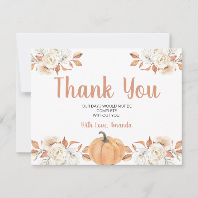 Carte De Remerciements Orange Citrouille Rustique Floral 1er anniversaire (Devant)