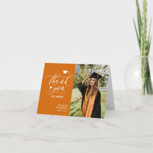 Carte De Remerciements Orange Élégant Script Photo Minimaliste Graduation