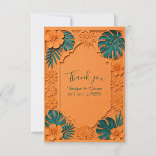 Carte De Remerciements orange Faux Découpe Florale Hawaï Mariage