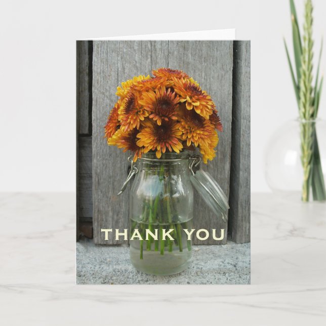 Carte De Remerciements Orange Flowers & Barn Wood Thank You Card (Devant)