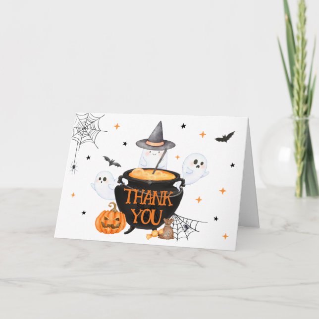 Carte De Remerciements Orange Ghost Halloween Baby brasse Baby shower (Devant)