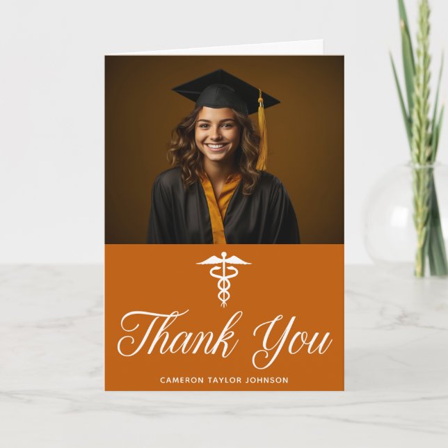 Carte De Remerciements Orange Graduation Photo École Médicale Docteur (Devant)