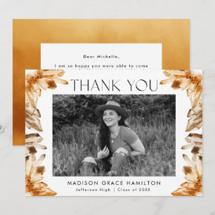 Carte De Remerciements Orange Watercolor Crystals Photo Graduation