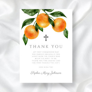 Carte De Remerciements Oranges Élégantes Citrus Première Communion Sainte
