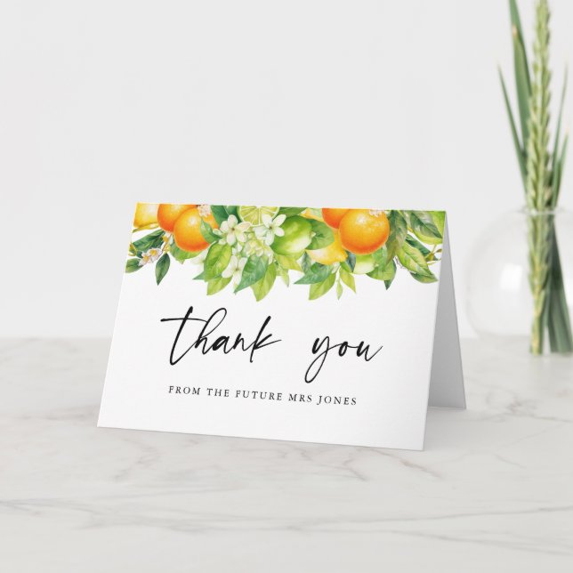 Carte De Remerciements Oranges estivales modernes Fête des mariées Citrus (Devant)