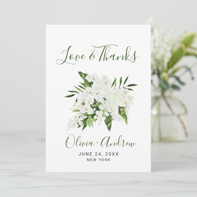 Carte De Remerciements Orchidées blanches élégantes Fleurs de mariage boh (Debout devant)