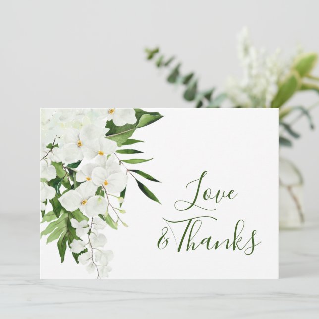Carte De Remerciements Orchidées blanches élégantes Fleurs de mariage boh (Debout devant)