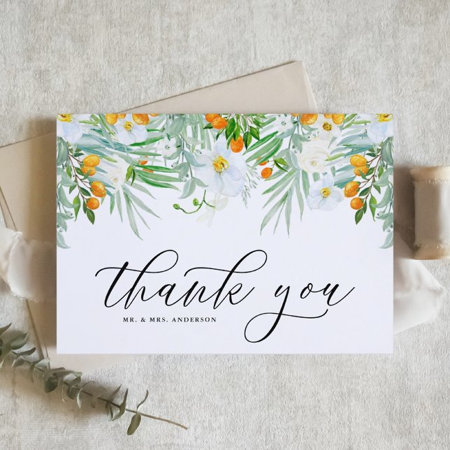 Carte De Remerciements Orchidées blanches et Mariage tropical de Kumquat (Créateur téléchargé)