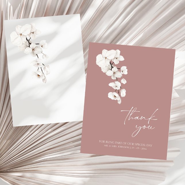 Carte De Remerciements Orchidées Blanches Rose et Dusty moderne Mariage (Modern Dusty Pink White Orchids Flowers Wedding Thank You Card)