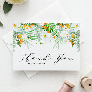 Carte De Remerciements Orchidées d'aquarelles et Mariage de Kumquats Garl