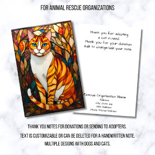 Carte De Remerciements Organisation de sauvetage de chat orange en vitrai